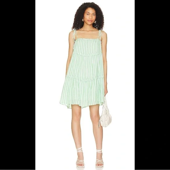 Rails Carolyn Tiered Babydoll Dress Cayman Green Stripe Beach Coastal Loose - Picture 5 of 15